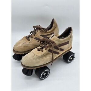 Vintage Marco Polo Roller Skates Tan Suede Brown Quad Skates Mens Size 10